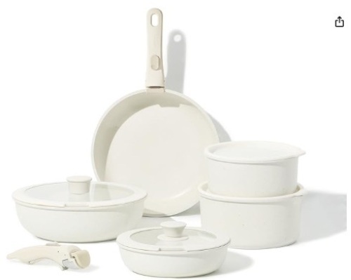 CAROTE 11pcs Pots and Pans Set, Nonstick Cookware Sets Detachable Handle, Induction Kitchen Cookware Set Non Stick with Removable Handle, Oven Safe, RV Cookware Set - Lot 62