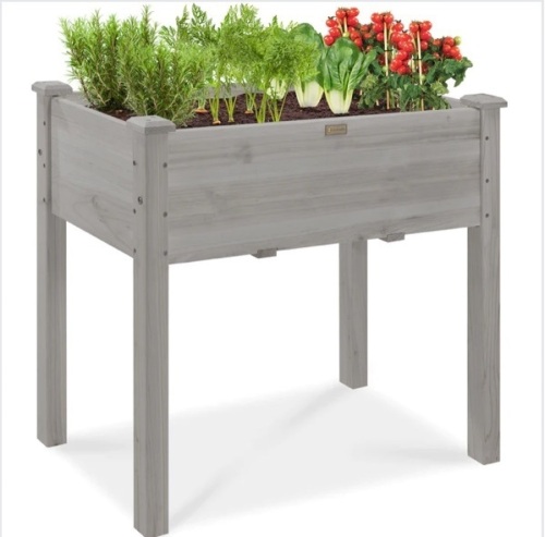 Raised Garden Bed, Elevated Wood Planter Box Stand w/ Bed Liner - 34x18x30in - Lot 65