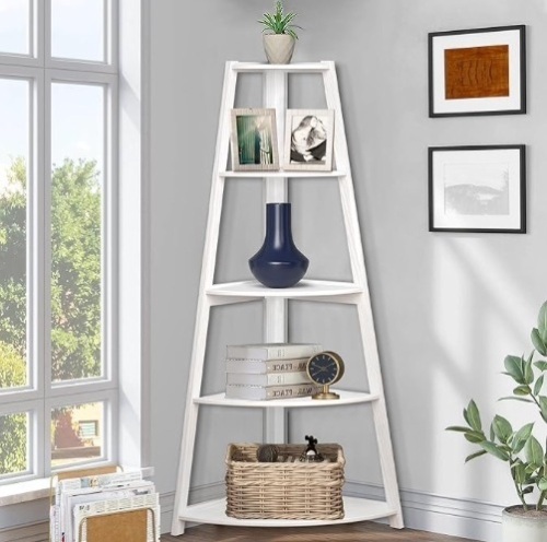 TopMade Corner Shelf, 5-Tier Corner Shelf Stand, Corner Bookshelf Plant Stand, Tall Storage Rack Plant Stand for Bedroom, Living Room, Kitchen, Home Office, Balcony, Small Space, White $75.99 - Lot 256