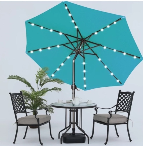 MASTERCANOPY 9ft Patio Umbrella with 32 Solar LED Lights -8 Ribs, Turquoise - Lot 262a