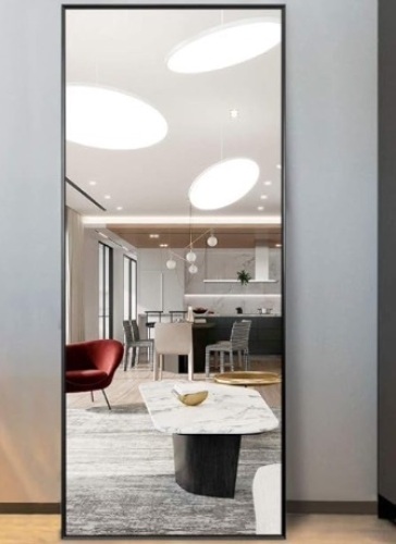 Full Length Mirror Dressing Mirror with Standing Holder 59" x 20" Large Rectangle Bedroom Floor Mirror Standing Mirror Wall-Mounted Mirror (Black, 59" x 20") $119.99 - Lot 265