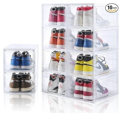 10 Pack Clear Shoe Boxes Stackable,Shoe Storage for Closet,Sturdy Box Containers with Door,Sneaker Storage,Easy to Assemble,Fit up US Size 12(13.8”x 9.84”x 7.1”) $79.99 - Lot 269