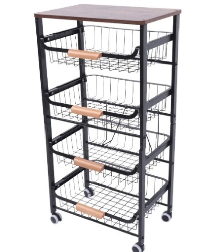 4 Tier Rolling Fruit Wire Basket Stand Cart Detachable Vegetable Market Basket Rack with Wheel Removable Storage Bin with Handle Stackable Pantry Baskets $69.99 - Lot 437
