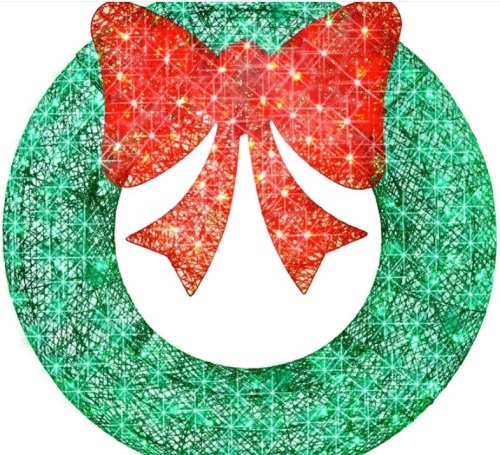 Pre-Lit Outdoor Christmas Wreath, LED Metal Holiday Decor w/ Bow - 36in $142.99 - Lot 317