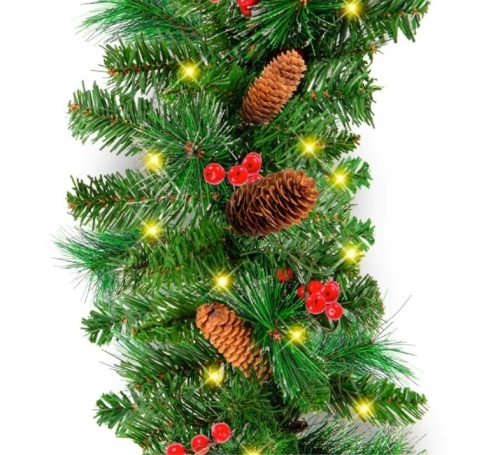 Pre-Lit Pre-Decorated Garland w/ PVC Branch Tips, 50 Lights - 9ft $59.99 - Lot 287