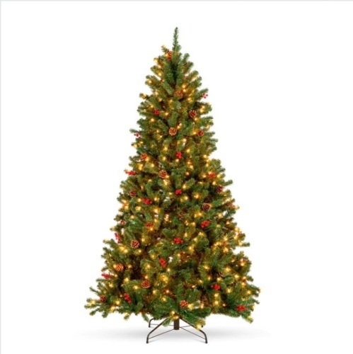 9' Pre-Lit Pre-Decorated Spruce Christmas Tree w/ Pine Cones, Berries $399.99 - Lot 404