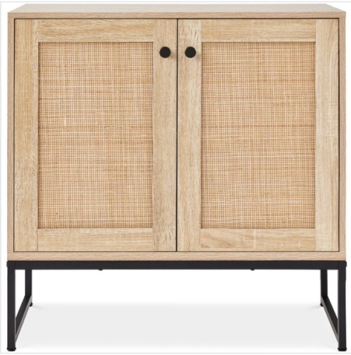 2-Door Rattan Storage Cabinet Accent Furniture for Living Room w/ Foot Pads - Lot 405