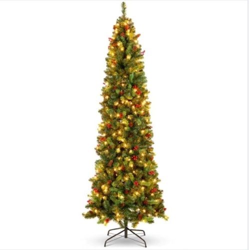 12' Pre-Lit Spruce Pencil Christmas Tree w/ Berries, Pine Cones $419.99 - Lot 385