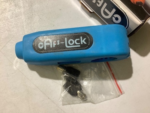 Theft Deterrent for Scooters, Motorcycles, and ATVs!Lock works by locking the front brake lever to the handlebar to prevent the vehicle from being pushed. - Lot 441
