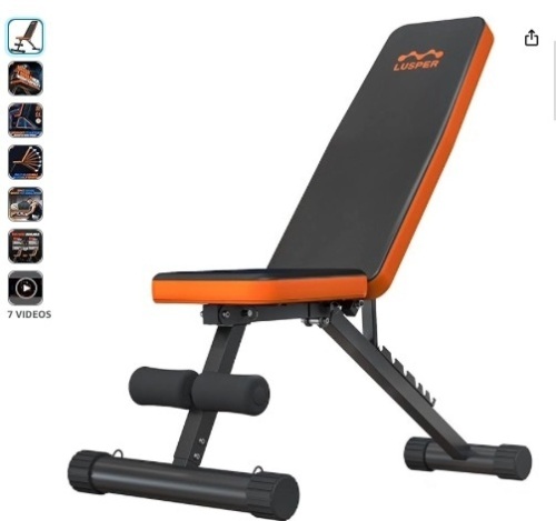 Lusper Weight Bench for Home Gym, Adjustable and Foldable Weight Bench, Multi-Purpose Workout Bench for Bench Press Sit up Incline Flat Decline - Lot 242