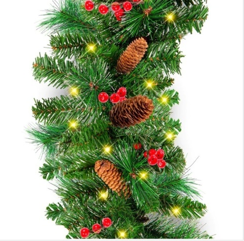 Pre-Lit Pre-Decorated Garland w/ PVC Branch Tips, 50 Lights - 9ft $59.99 - Lot 540