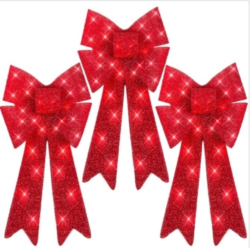 Set of 3 Pre-Lit Christmas Bow Decoration, LED Holiday Decor w/ 8 Functions $99.99 - Lot 560