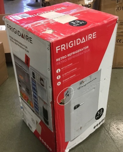 Frigidaire 3.2 cu ft Retro Refrigerator, Door Catches When Shutting - Lot 345