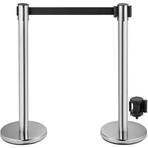 VEVOR Crowd Control Stanchion w/ 6.6ft Black Retractable Belt, Set of 2 - Lot 622