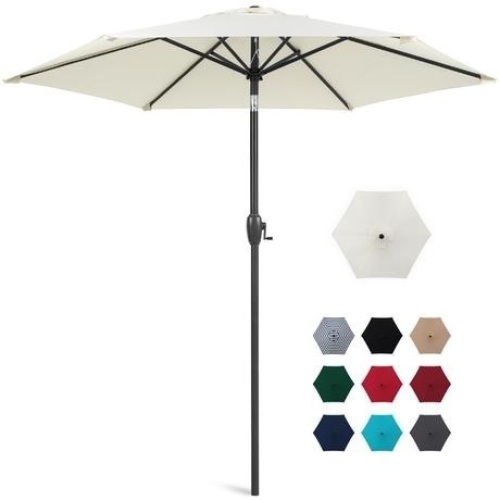 7.5ft Outdoor Market Patio Umbrella w/ Push Button Tilt, Crank Lift  - Lot 814