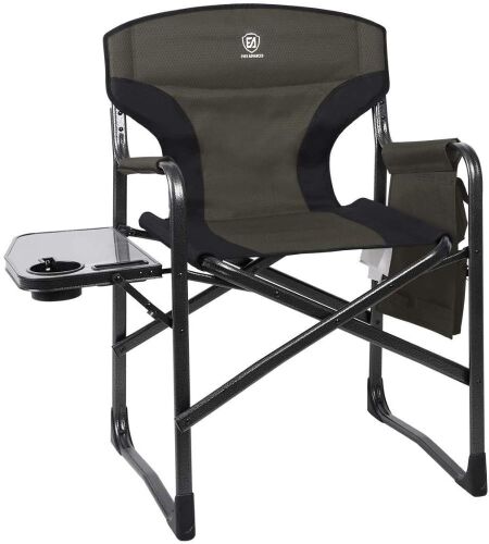 EVER ADVANCED Lightweight Aluminum Folding Directors Camping Chair w/ Side Table, Storage Pouch, Supports 350LBS  - Lot 614