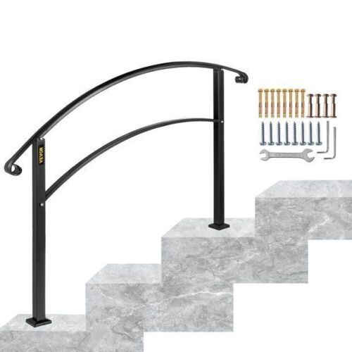 VEVOR Wrought Iron 3-Step Adjustable Handrail Fits 2 or 3 Steps, Matte Black - Lot 640