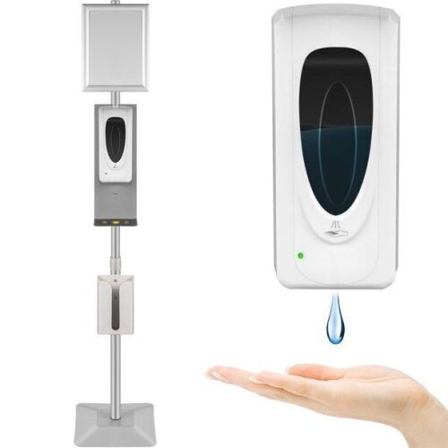 VEVOR Automatic Hand Dispenser with Stand, Signboard & Tissue Box, 55"-63" Height Adjustable - Lot 813