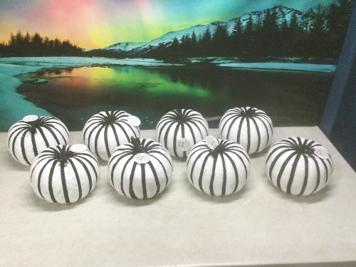 Lot of (8) White Pumpkins with Black Stripes - Lot 168
