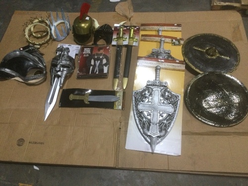 Lot of Costume Accessories, Shields, Swords, Helmets, Crowns - Lot 175
