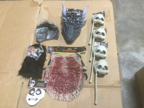 Lot of Halloween Costume Accessories, Masks, Zombie Chest - Lot 181