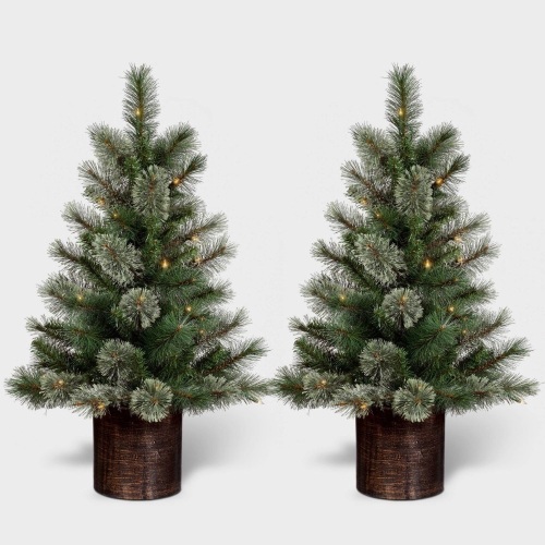 Wondershop 3ft Pre-lit Artificial Christmas Tree Potted Virginia Pine w/ Clear Lights, 2 ct - Lot 663