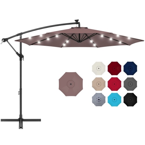 10ft Solar LED Offset Hanging Patio Umbrella w/ Crank Tilt Adjustment - Lot 782