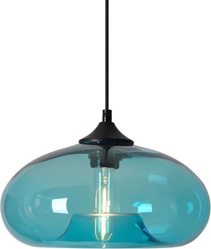 Lot of (2) Fulesi Hand Blown Blue Glass Hanging Pendant Light - Lot 206