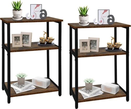 3 Tier Side Table, Rustic Brown, Set of 2  - Lot 227