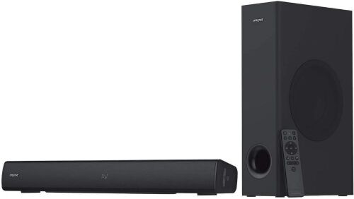 Creative Stage 2.1 Channel Under-Monitor Soundbar with Subwoofer, Bluetooth/Optical Input/TV ARC/AUX-in, Remote Control and Wall Mounting Kit (Renewed)  - Lot 250