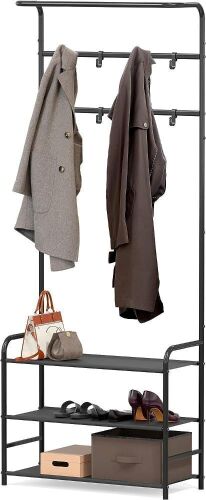 Simple Houseware Coat Rack with Storage Shelf, Black  - Lot 253