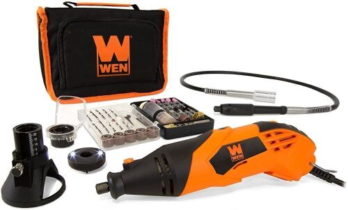 WEN 23114 1.4-Amp High-Powered Variable Speed Rotary Tool with Cutting Guide, LED Collar, 100+ Accessories, Carrying Case and Flex Shaft - Lot 504