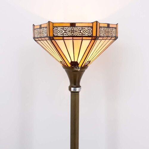 WERFACTORY Tiffany Style Floor Lamp Yellow Hexagon Stained Glass 12" x 12" x 66"  - Lot 517