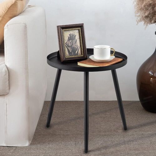 AOJEZOR Accent Side Table, Matte Black Tray Surface with 3 Legs - Lot 519