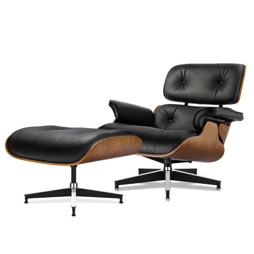 Mid Century Lounge Chair with Ottoman - Scratched Metal on Back - Lot 16