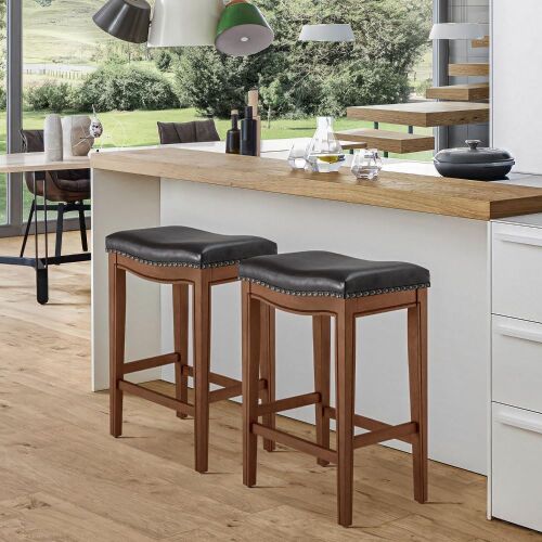 Modern Leather Upholstered Bar Stools, 30" Seat H for 39"~41" Counter, Set of 2  - Lot 186