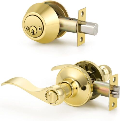 Entry Door Lever with Double Cylinder Deadbolts, Keyed Alike, 3 Pack  - Lot 682