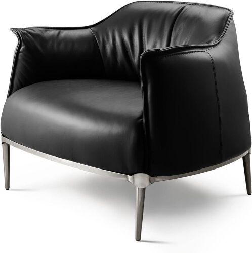 Nordic Accent Black Leather Armchair with Carbon Steel Foot - Lot 22