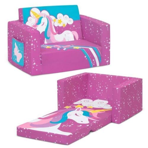 Delta Children Unicorn 2-in-1 Cozy Convertible Flip-Out Foam Chair, Toddler, Pink - Lot 537