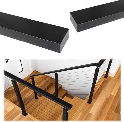 Muzata 6'6" Stainless Steel Black Rectangular Handrail Top for Cable Railing System, 2 pc - Lot 317