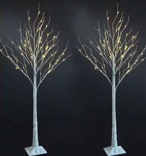 Lightshare 6 ft. Pre-Lit LED Birch Tree Artificial Christmas Tree with Flexible Branches and 72-Warm White LED Light, Set of 2  - Lot 155