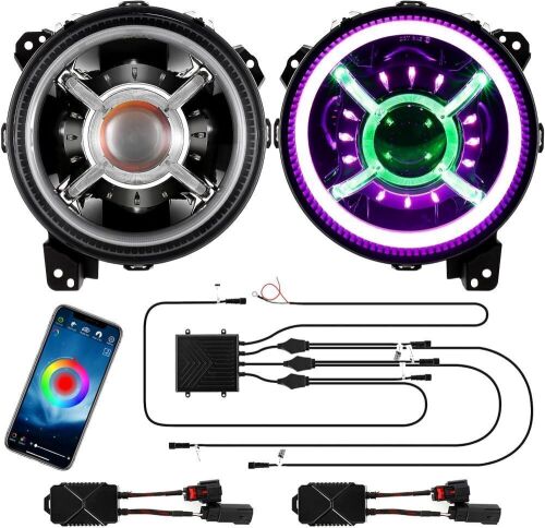Auxbeam 9" Bluetooth RGB LED Headlights for Wrangler JL JLU Unlimited Sport Rubicon Sahara 2018-2022 - Lot 349