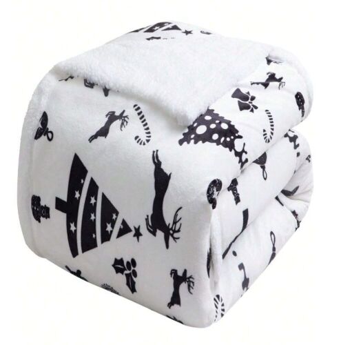 Christmas Sherpa Throw Blanket, 65" x 90"  - Lot 320