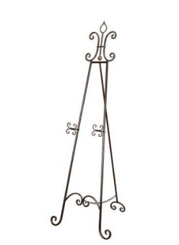 Metal Scroll Extra Large Free Standing Adjustable Display Stand Easel with Chain Support, 23" x 1" x 66", Black - Lot 104