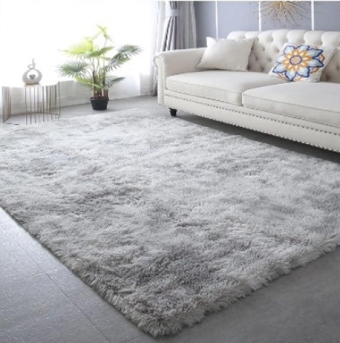 Shag Area Rug,Indoor Ultra Soft Fluffy Plush Rugs for Bedroom Living Room, Non-Skid Modern Nursery Faux Fur Rugs for Kids Room Home Decor (Tie-Dyed Light Gray, - Lot 105