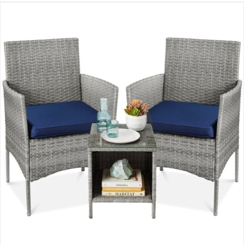 3-Piece Outdoor Patio Wicker Bistro Set w/ Side Storage Table - Lot 112