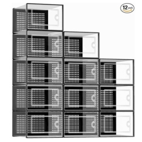 Kuject Large Shoe Storage Boxes Organizers for Closet 12 Pack, Clear Plastic Stackable Sneaker Containers for Entryway, Space Saving Shoe Rack Bin Holder - Lot 113