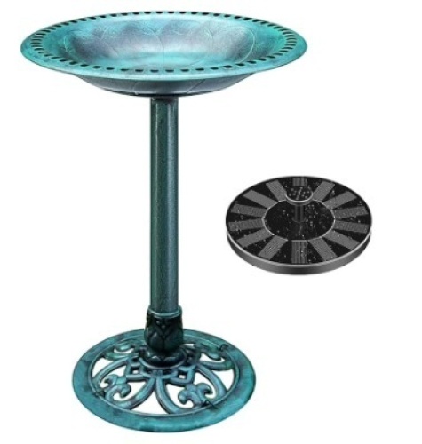 VIVOHOME Polyresin Antique Outdoor Green Garden Bird Bath and Solar Powered Round Pond Fountain Combo Set - Lot 139