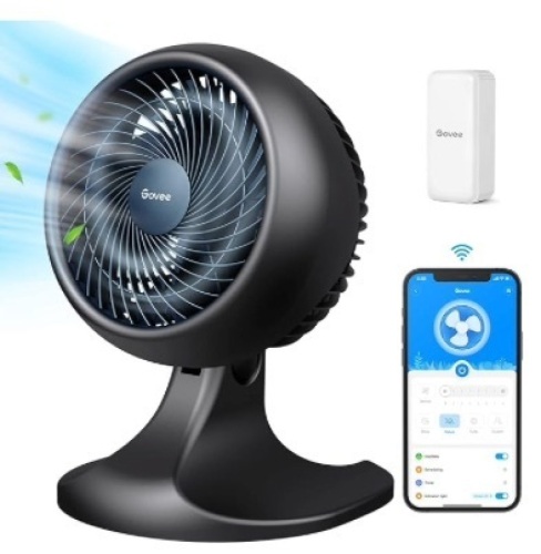 Govee Table Fan for Bedroom, 9" Desk Air Circulator Fan for Whole Room with Temperature Sensor H5100, 8 Speed Settings, 24H Timer, Auto Mode, 27dB Quiet Portable Turbo Force Table Fan for Home Office - Lot 254