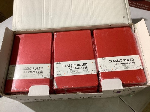 Box of 24 classic ruled A5 notebooks &24 black pens - Lot 258